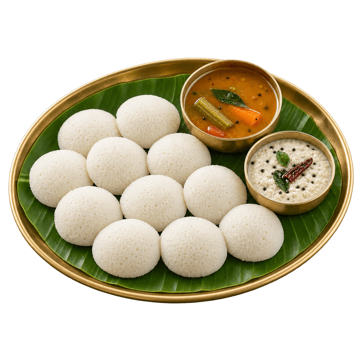 Chitti Idli served on a banana leaf