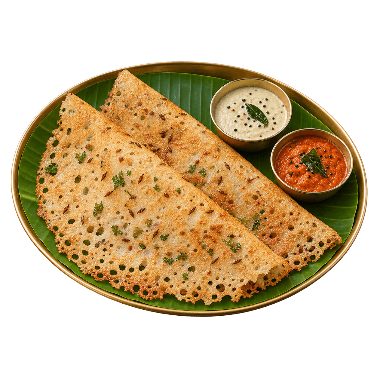 Rava Dosa served on a banana leaf