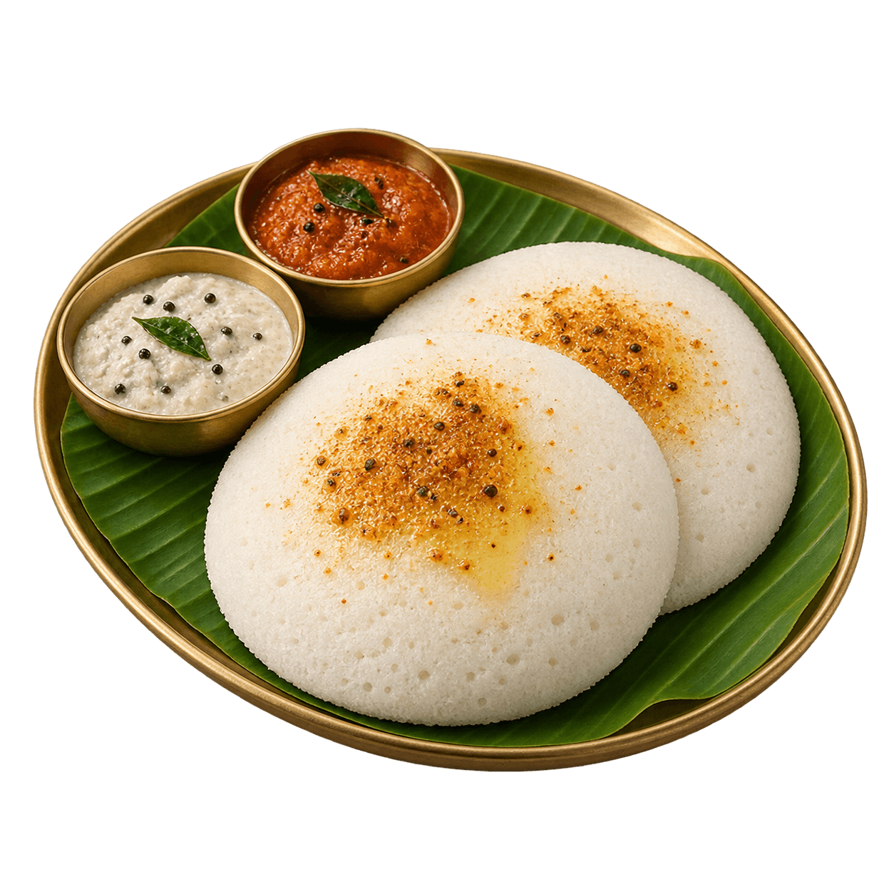 Thatte Idli served on a banana leaf